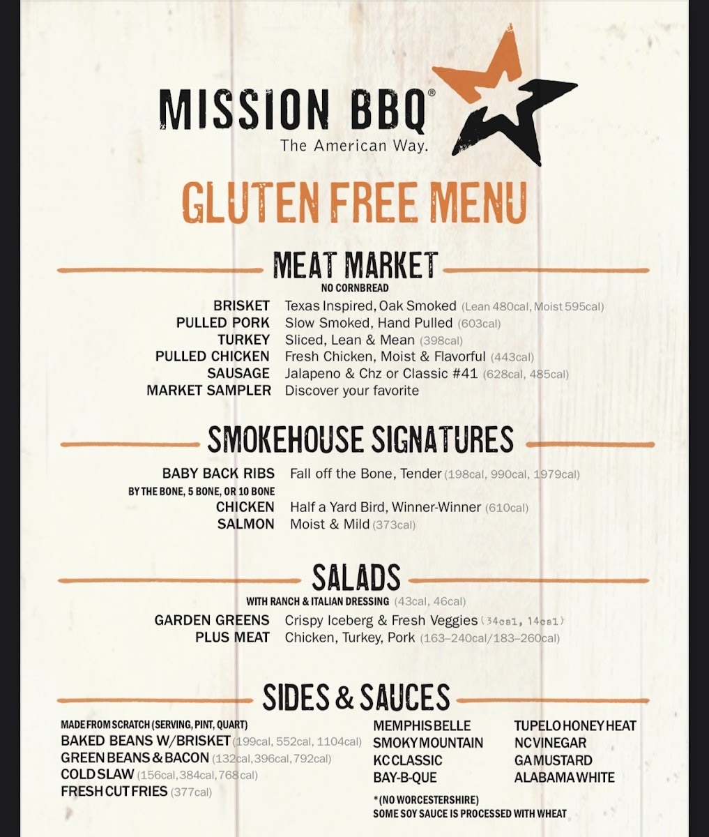 Mission BBQ gluten-free menu