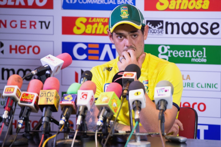 Quinton de Kock of South Africa speaks at the Post-match press conference after the 2nd ODI between Sri Lanka and South Africa at Rangiri Dambulla International Stadium on August 01, 2018 in Dambulla, Sri Lanka.