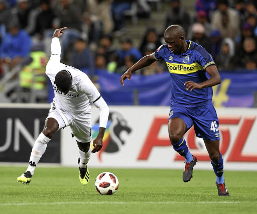 Kwanda Mngonyama, right, of Cape Town City fights for the ball with Bidvest Wits' Deon Hotto. Mngonyama has his teammates will take the battle to SuperSport United in the Nedbank Cup this weekend. /Carl Fourie/Gallo Images