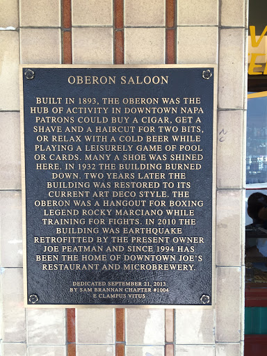 OBERON SALOON  BUILT IN 1893, THE OBERON WAS THE  HUB OF ACTIVITY IN DOWNTOWN NAPA  PATRONS COULD BUY A CIGAR, GET A  SHAVE AND A HAIRCUT FOR TWO BITS,  OR RELAX WITH A COLD BEER WHILE  PLAYING A...