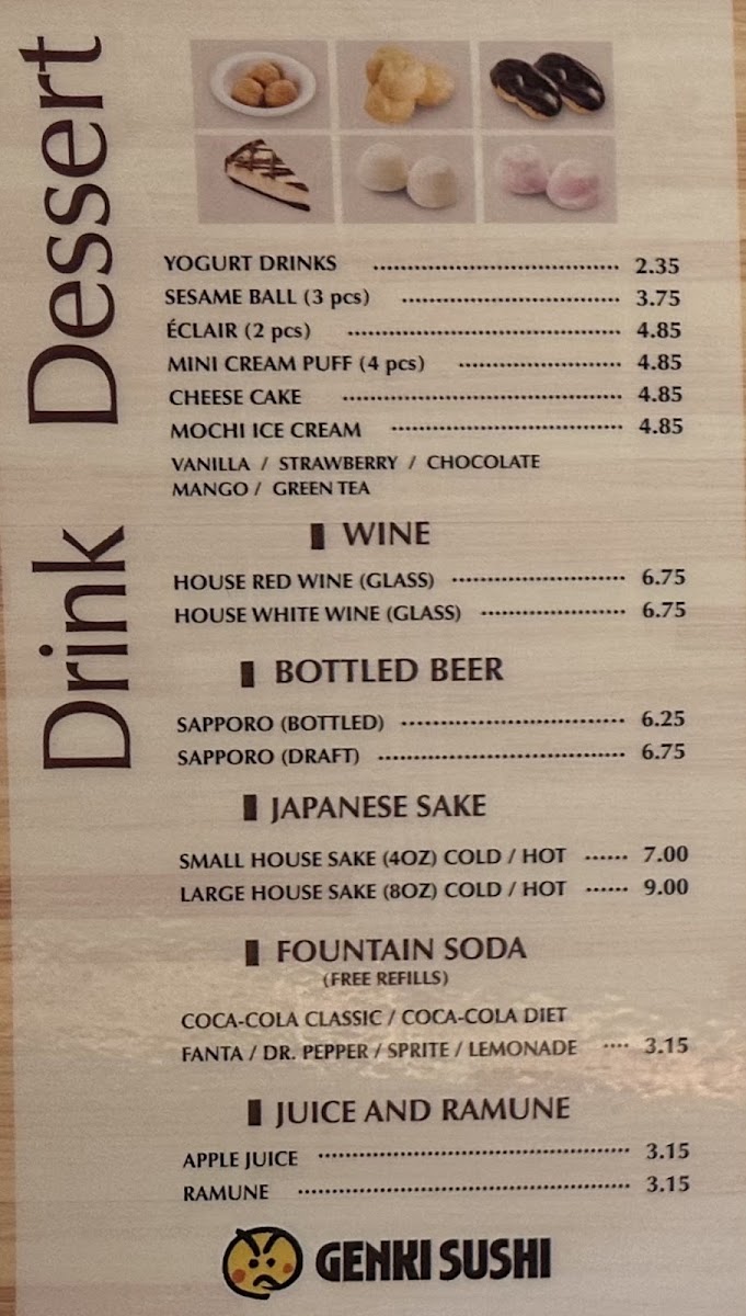 Drink/Desserts section of menu (March2023)