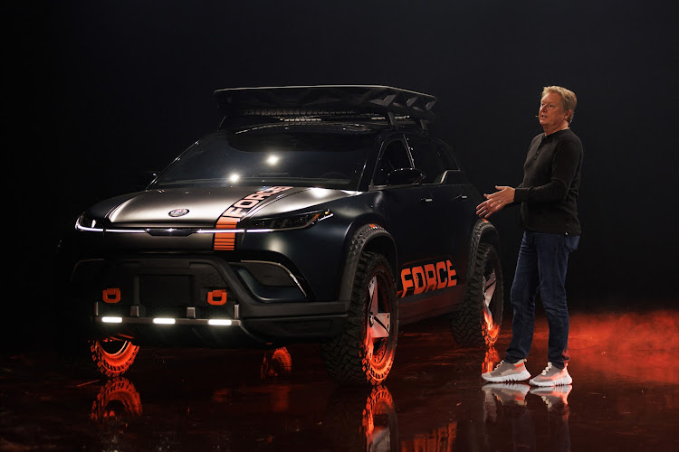 Henrik Fisker, CEO of electric-vehicle maker Fisker, shows off the Ocean Force E electric SUV in August 2023. Picture: REUTERS
