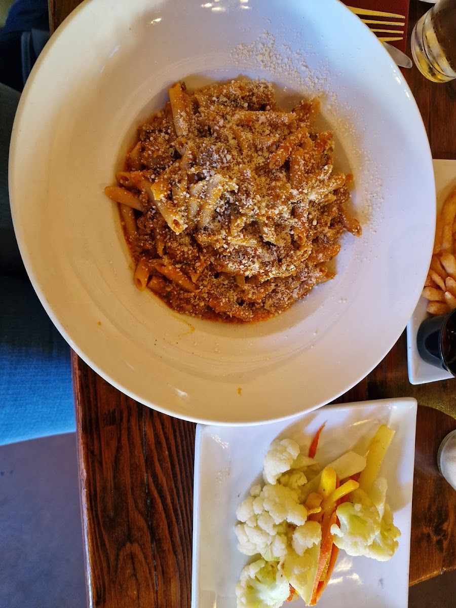 Gluten-free Bolognese and a side of vegetables