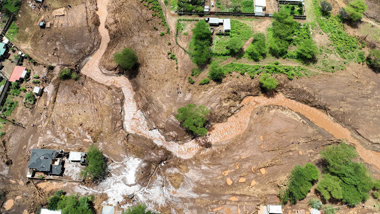 A drone view shows damaged houses after heavy flash floods wiped out several homes after a dam burst, following heavy rains in Kamuchiri village of Mai Mahiu, Nakuru County, Kenya. Picture: REUTERS/Edwin Waita