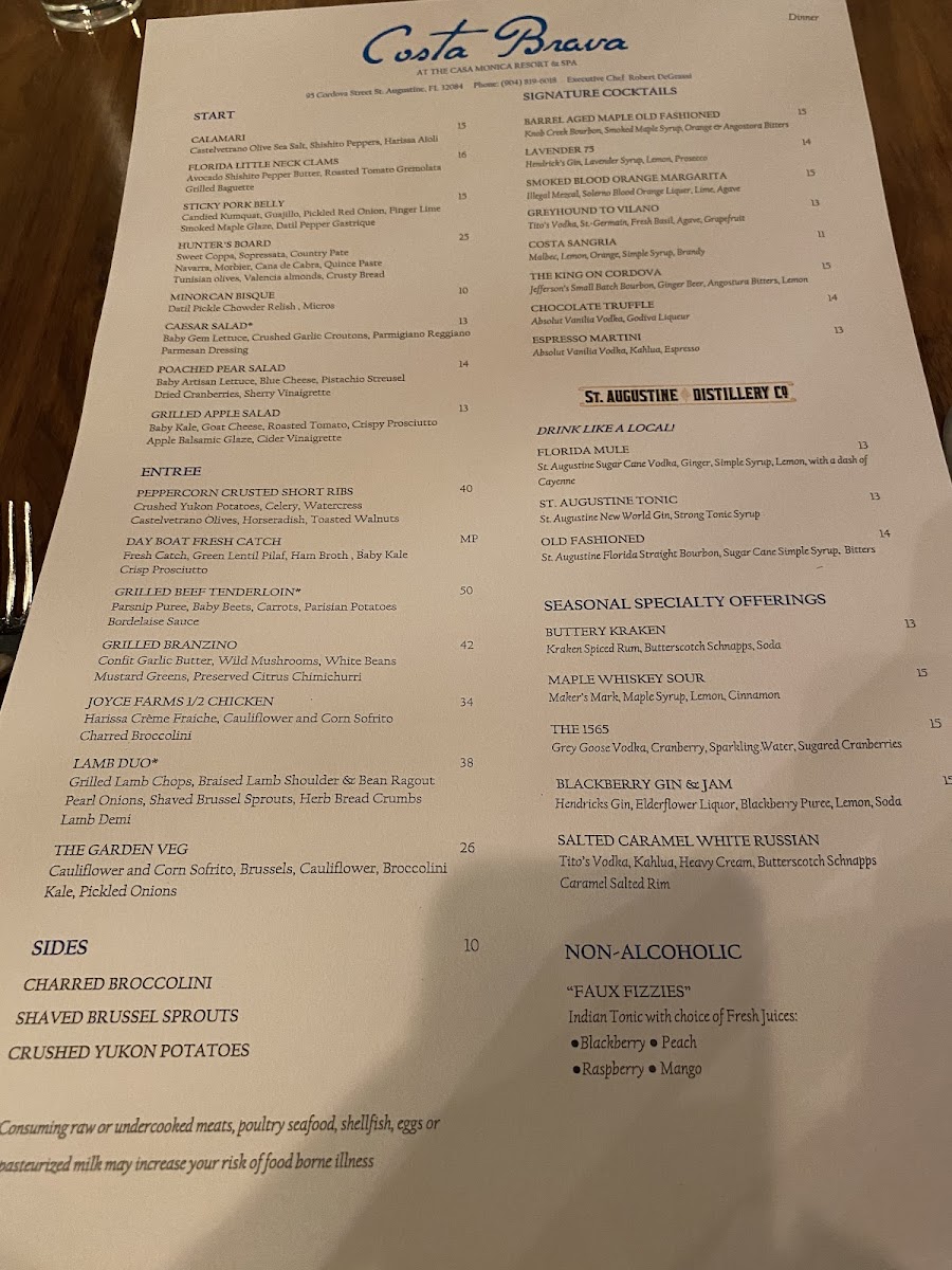 Dinner menu