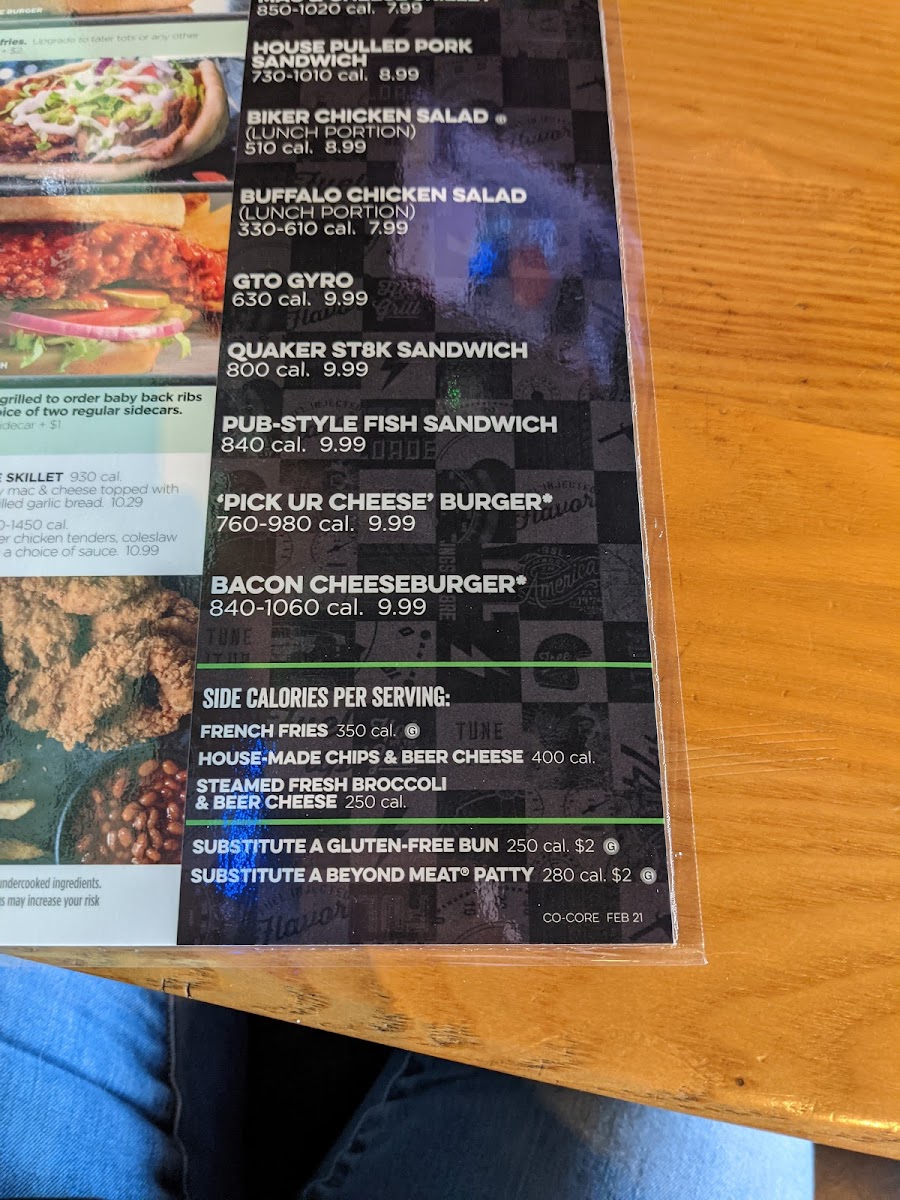 Quaker Steak & Lube gluten-free menu