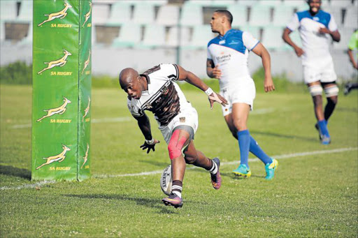 TOUCH DOWN: Border’s Siyasanga Ncywanca pictured scoring against the Welwitschias at Buffalo City Stadium last Saturday will have to be at his best against the Griffons in Welkom Picture: MARK ANDREWS