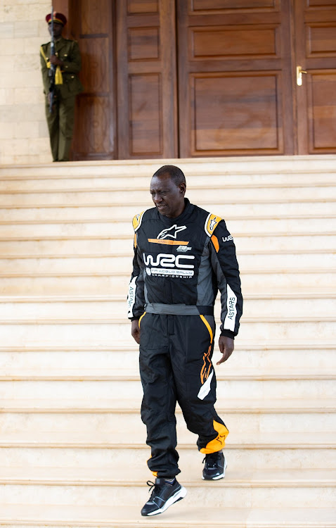 President William Ruto leaves State House to flag off the WRC Safari Rally Kenya from the Kenyatta International Convention Centre (KICC) on March 28, 2024.