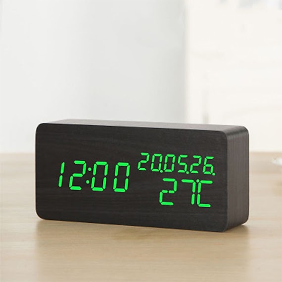 Đồng hồ gỗ LED BEKON hình chữ nhật tiện dụng đo thời gian, ngày tháng, nhiệt độ phòng - Kèm pin.