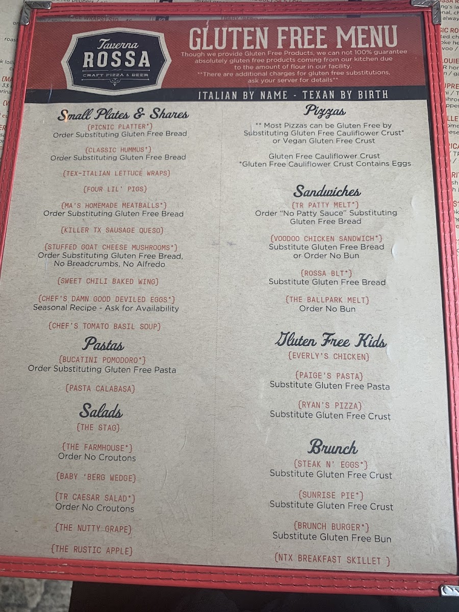 Here’s their gluten free menu