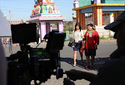 Actresses  Jailoshini Naidoo and Maeshni Naicker on set of 'Keeping up with the Kandasamys' which was filmed in Chatsworth, Durban.