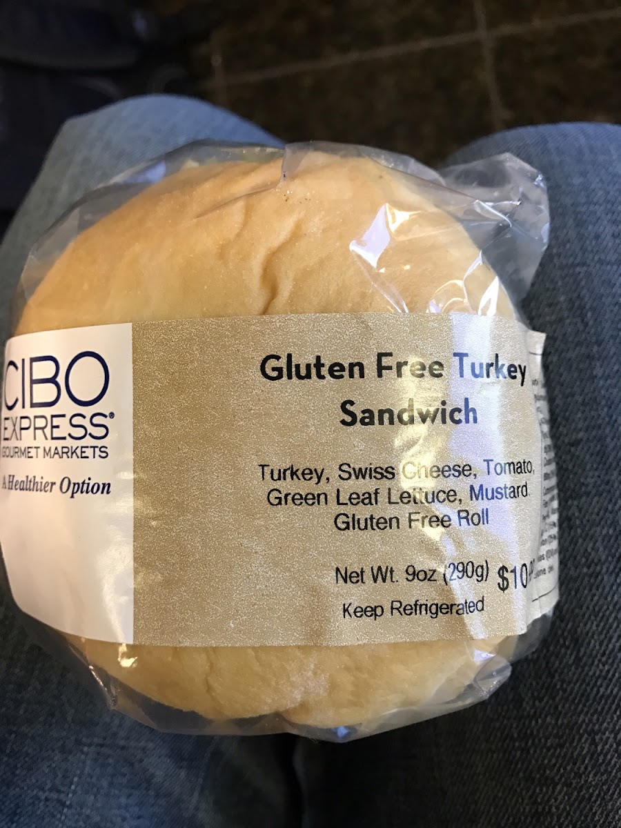 Pre-wrapped gluten free turkey sandwich. It's great to grab and go.