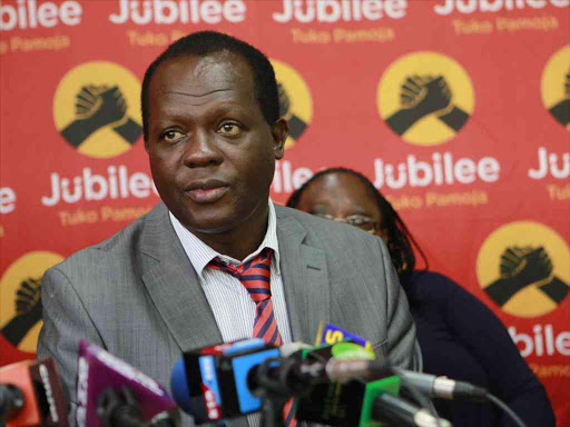 Head of the Jubilee Party secretariat Raphael Tuju during a press conference at the ruling coalition's headquarters in Pangani, Nairobi, March 18, 2017. /MONICAH MWANGI