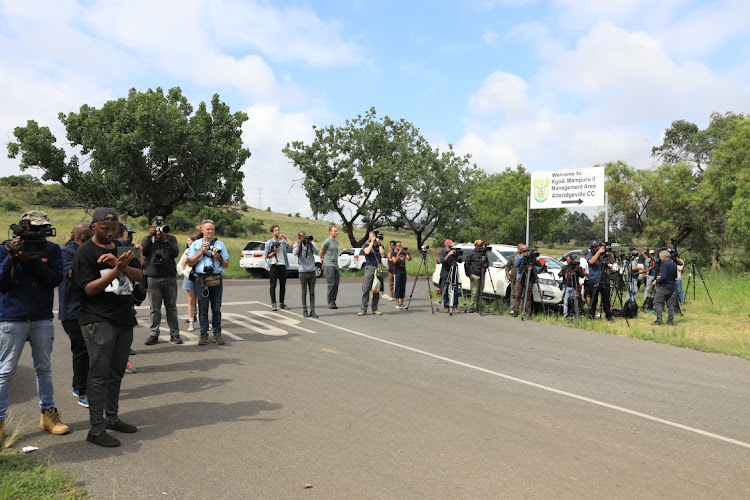 A group of media outside the Kgoši Mampuru II management area Atteridgeville correctional centre ahead of Oscar Pistorius' release.