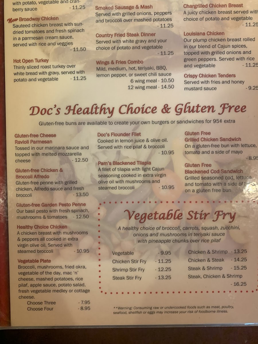 Broadway Diner gluten-free menu