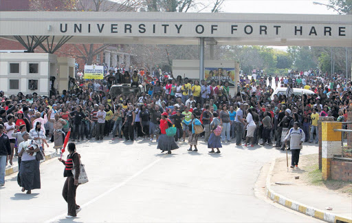 Students block the University of Fort Hare entrance during their protest