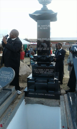 Dr Petrus Molemela's tombstone. The charismatic former Bloemfontein Celtic owner was laid to rest in Bloemfontein on Tuesday 4 April 2017.