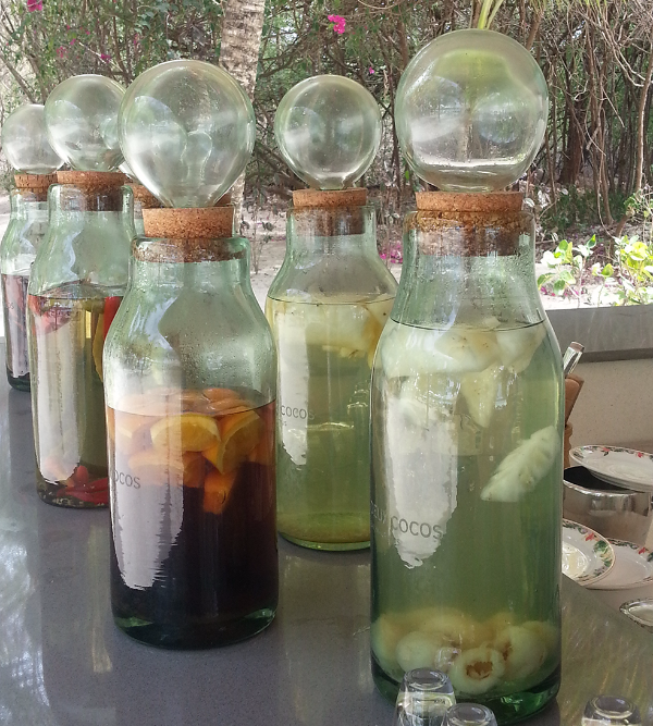 Some of the rum infusions made by Iles des deux Cocos's manager Mario de L'Estrac