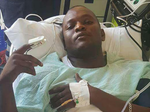 One of Kisauni MP Rashid Bedzimba's bodyguard Mwazwana Salim, injured during a shooting at an ODM rally in Migori town, April 3, 2017. /COURTESY