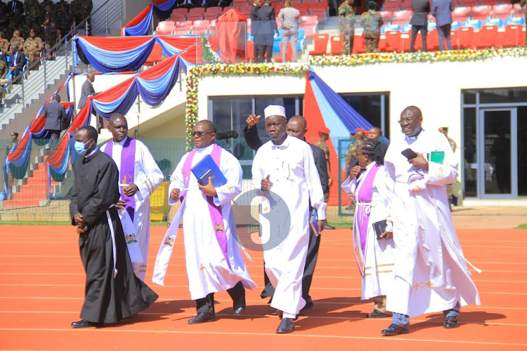 Members of the clergy from the military arrive at Ulinzi sports complex on April 20, 2024.
