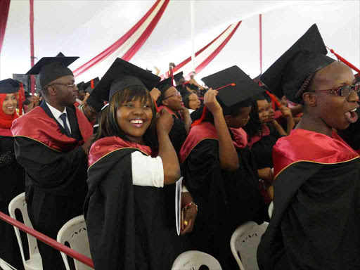 St Paul’s University graduates during the institution’s 25th graduation ceremony at the main campus in Limuru town on Friday/ GEORGE MUGO