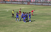 SuperSport United players celebrate a win against Tshakhuma Tsha Madzivhandila (TTM) in the MTN quarterfinal at Thohoyandou Stadium.