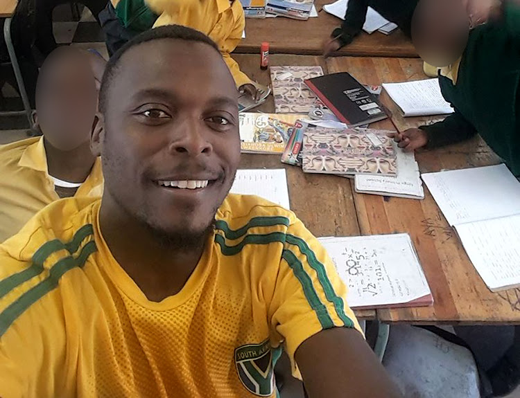 Xolani Madalane in a classroom at Linge Primary School in Nyanga, Cape Town, shortly after he started work there in 2018.