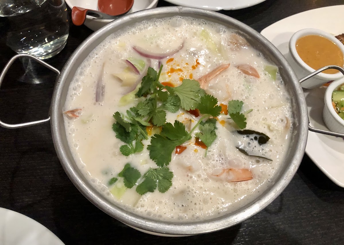 Tom kha soup pot with shrimp