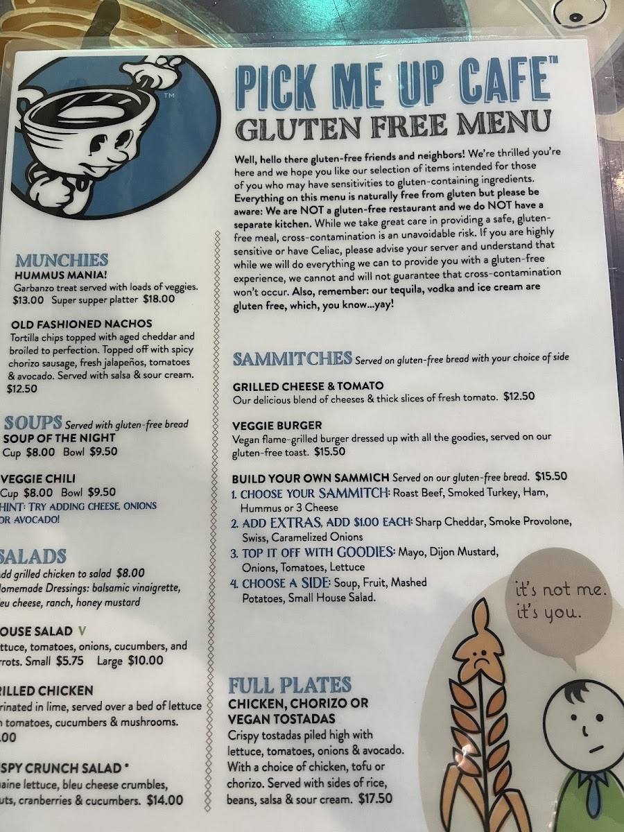 Pick Me Up Cafe gluten-free menu