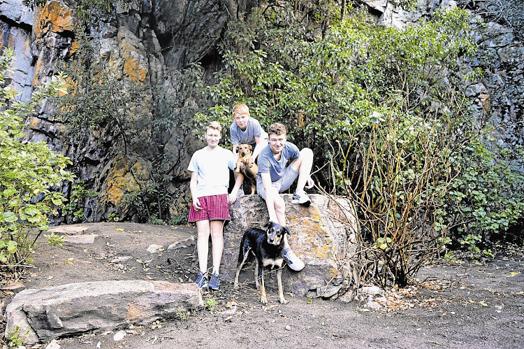 At Kouga Wilderness in 2017, from left, Nic, Jude and Ben Rogers with Mbashe, front, and Lily