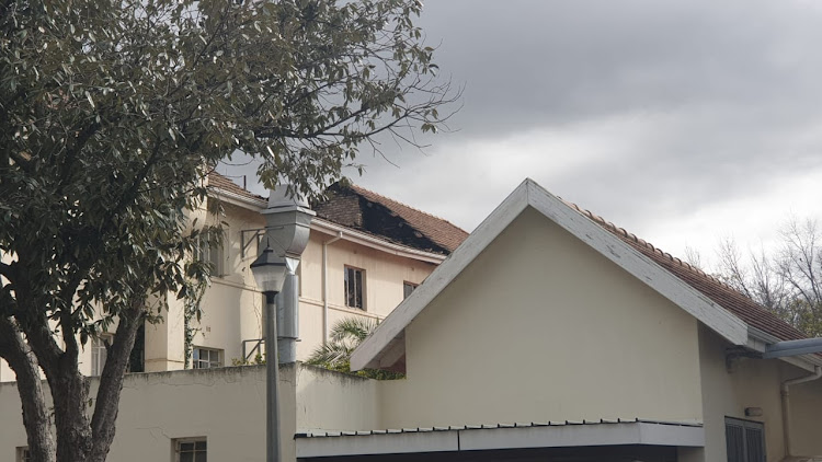 The damaged roof of Huis ten Bosch girls residence in Stellenbosch, where a fire broke out on Monday night.