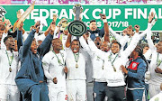 Free State Stars players celebrate winning the 2018 Nedbank Cup final against Maritzburg United at Cape Town Stadium.