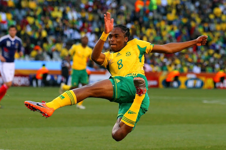 Siphiwe Tshabalala of South Africa in action during the 2010 FIFA World Cup South Africa Group A match between France and South Africa at the Free State Stadium on June 22, 2010 in Mangaung/Bloemfontein, South Africa.