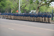 Tshwane Metro Police during Nelson Mandela's procession to the Union Buildings on December 11, 2013 in Pretoria, South Africa. Former South African president, Nelson Mandela, passed away on the evening of December 5, 2013.