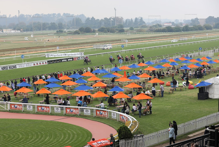 The festival area with the children's zone at the Joburg Seafood & Jazz Racing Festival at Turffontein Racecourse.