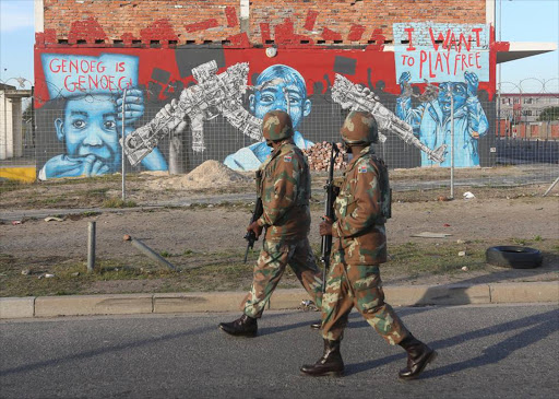 Police minister Bheki Cele said troops had been welcomed by communities and were likely to remain on the ground in crime-ridden areas in Cape Town for three months. File photo.
