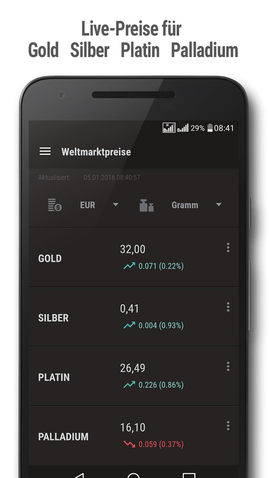 Android application Gold and Silver Prices screenshort