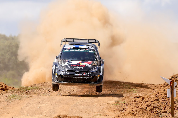 A rally car during the WRC Safari Rally shakedown in Naivasha on March 27, 2024.