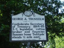 Confederate Secretary of Treasury, 1864-65; S.C. legislator, cotton broker and financier. Summer home "Solitude" stood 1/2 mile east.Plaque via North Carolina Highway Historical Marker Program,...
