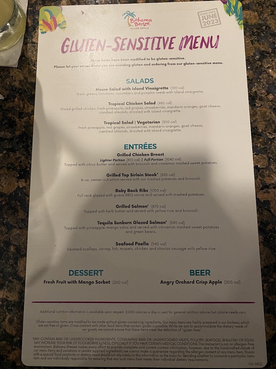 Bahama Breeze gluten-free menu