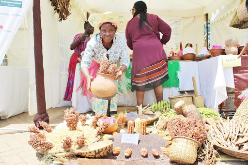 An exhibitor showcases her variety of indiginous seeds. Image:Leah Mukangai.