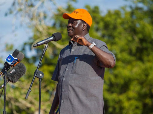Cord leader Raila Odinga during a public rally in Kwale. /COURTESY