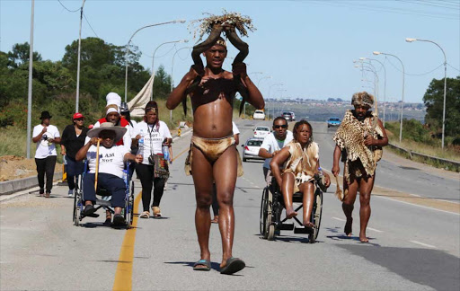 A group of Khoi activists consisting of MPL Christian Martin and Khoisan leaders embarked on a 'long walk for freedom' march in a bid to remove the term 'coloured' from the legistlature. The group marched from PE to Bhisho where they handed over a memorandum to the secretary of the legislature. PICTURE BY Michael Pinyana