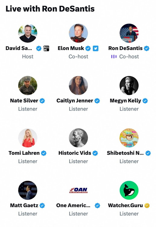A screen grab shows Florida governor Ron DeSantis participating in a Twitter Space event with Elon Musk and others as he announces he is running for the 2024 Republican presidential nomination.