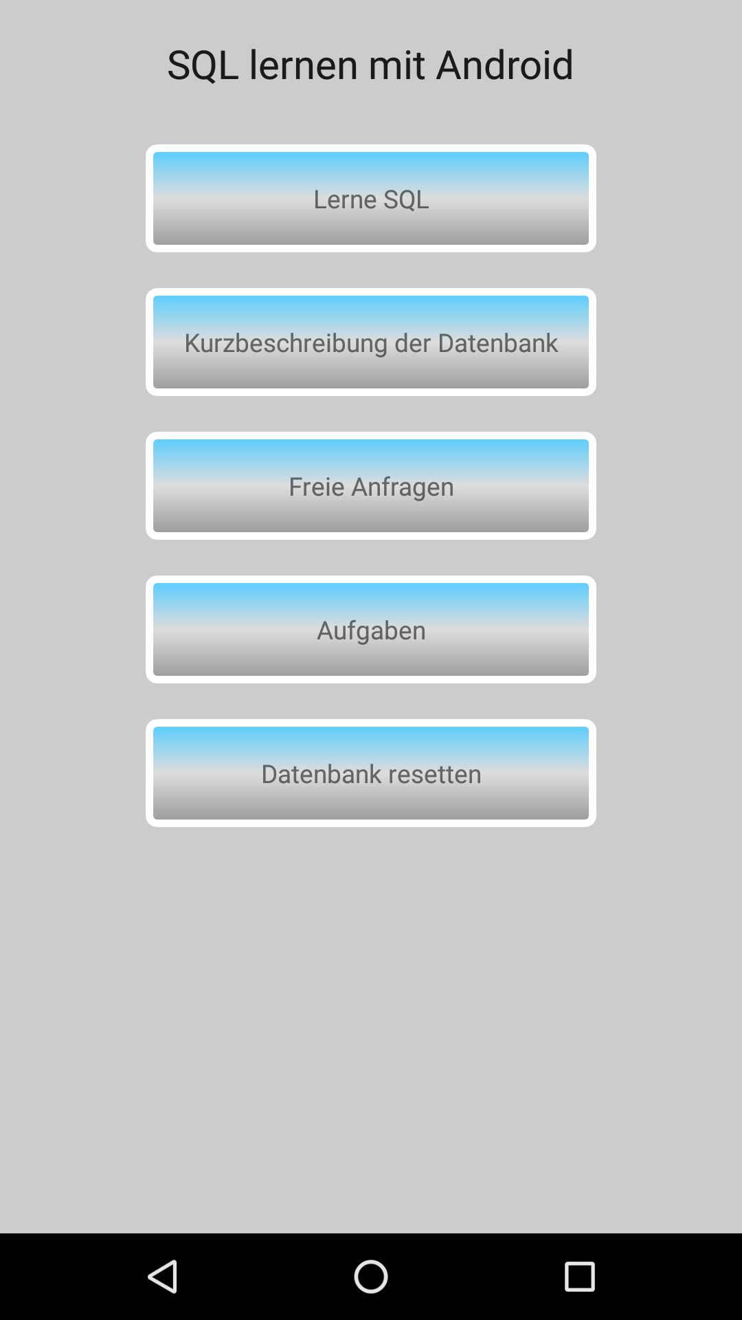 Android application SQL und Datenbanken screenshort