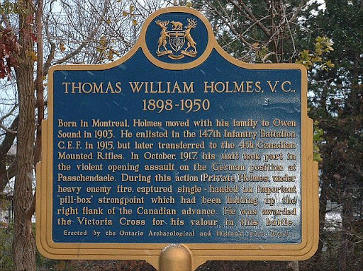 Born in Montreal, Holmes moved with his family to Owen Sound in 1903. He enlisted in the 147th Infantry Battalion C.E.F. in 1915, but later transferred to the 4th Canadian Mounted Rifles. In...