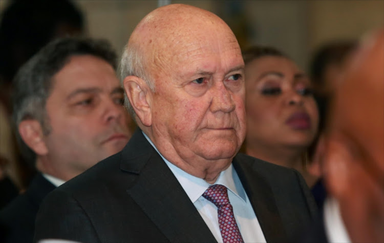 Former president FW de Klerk has apologised for his foundation justifying its stance that apartheid was not a crime against humanity. File photo.