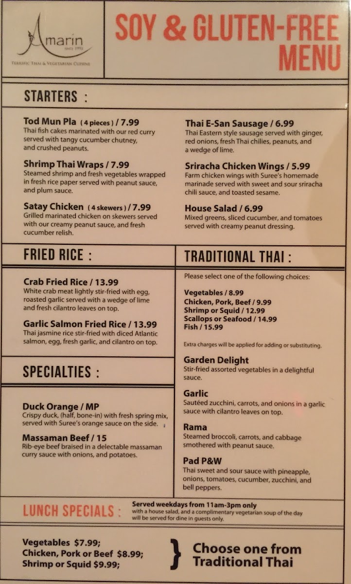 Gluten-Free Menu