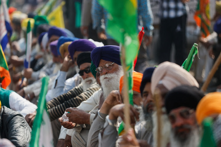 Farmers attend a protest at Shambhu, a border crossing between Punjab and Haryana states, as Indian farmers march towards New Delhi to press for the better crop prices, India, February 17, 2024.