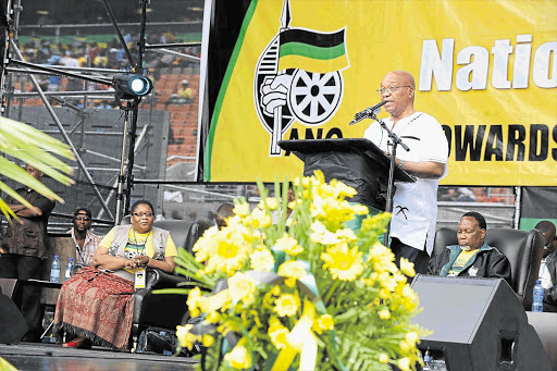 President Jacob Zuma addresses thousands of people at the ANC's 99th anniversary celebrations at Peter Mokaba Stadium on January 8 2011. File photo.